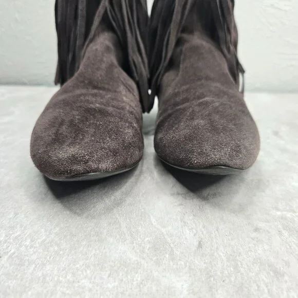 Sam Edelman Fringe Western Ankle Booties 9.5 Brown Suede Boho Pointed Toe Boots - Picture 4 of 11